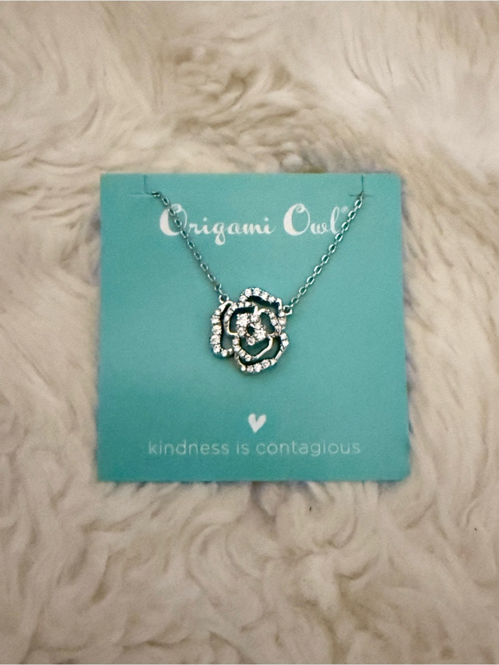 Origami Owl Silver Crystal Rose Necklace